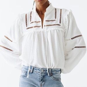 H&M OVERSIZED RUFFLE-TRIMMED BLOUSE